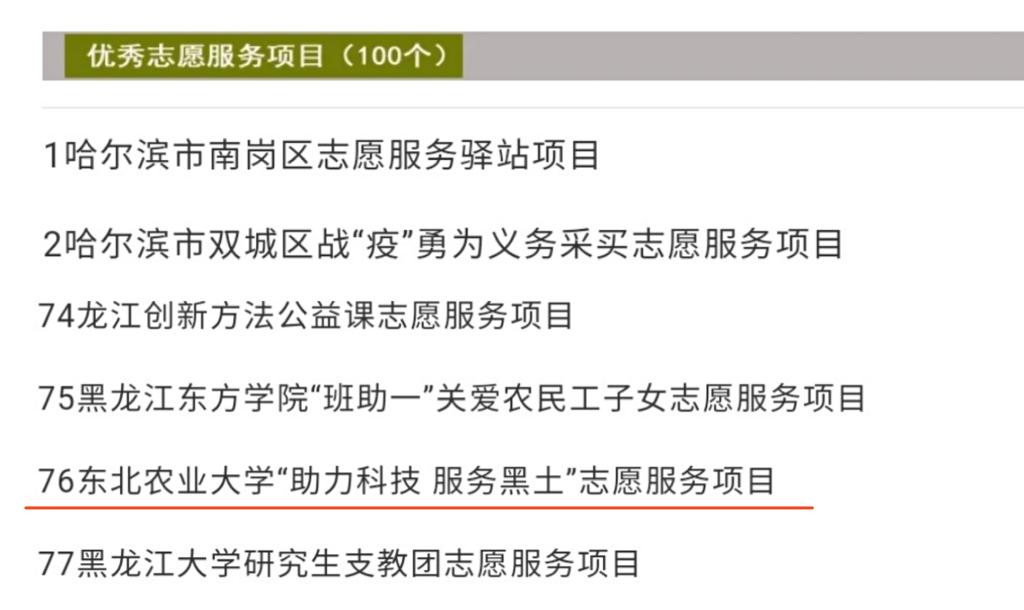 2020年度黑龙江省志愿服务”五个100“优秀志愿服务项目获奖名单节选
